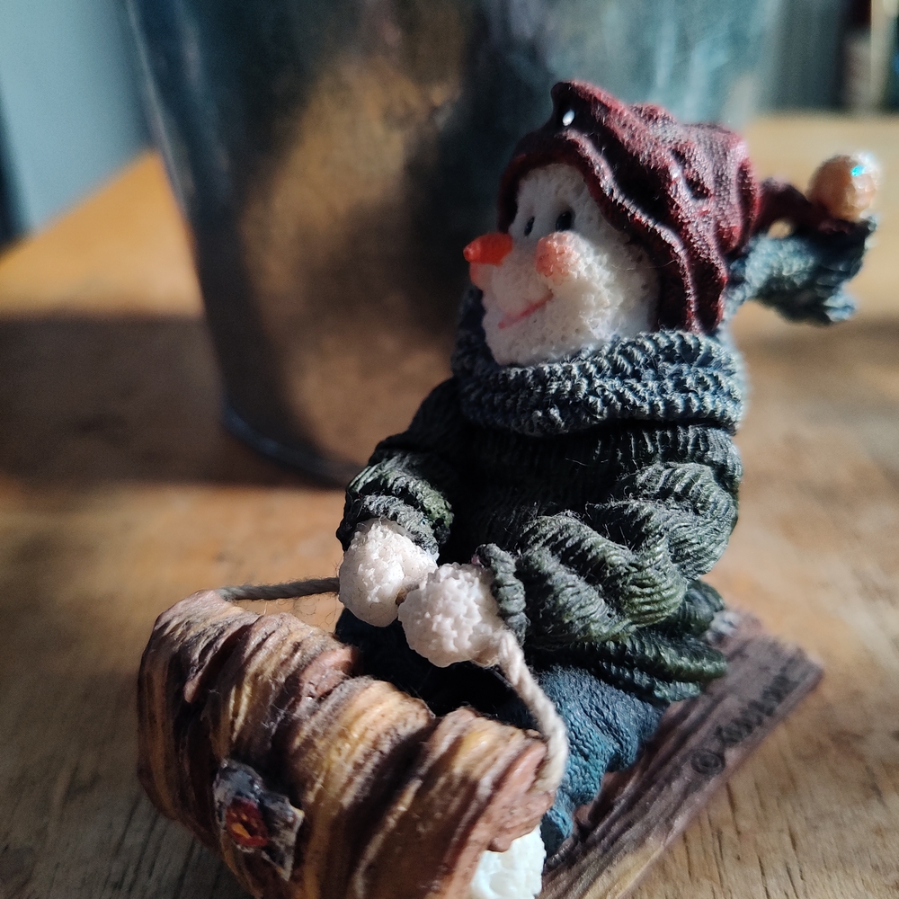 Snowman Figurine with Red Hat and Green Scarf